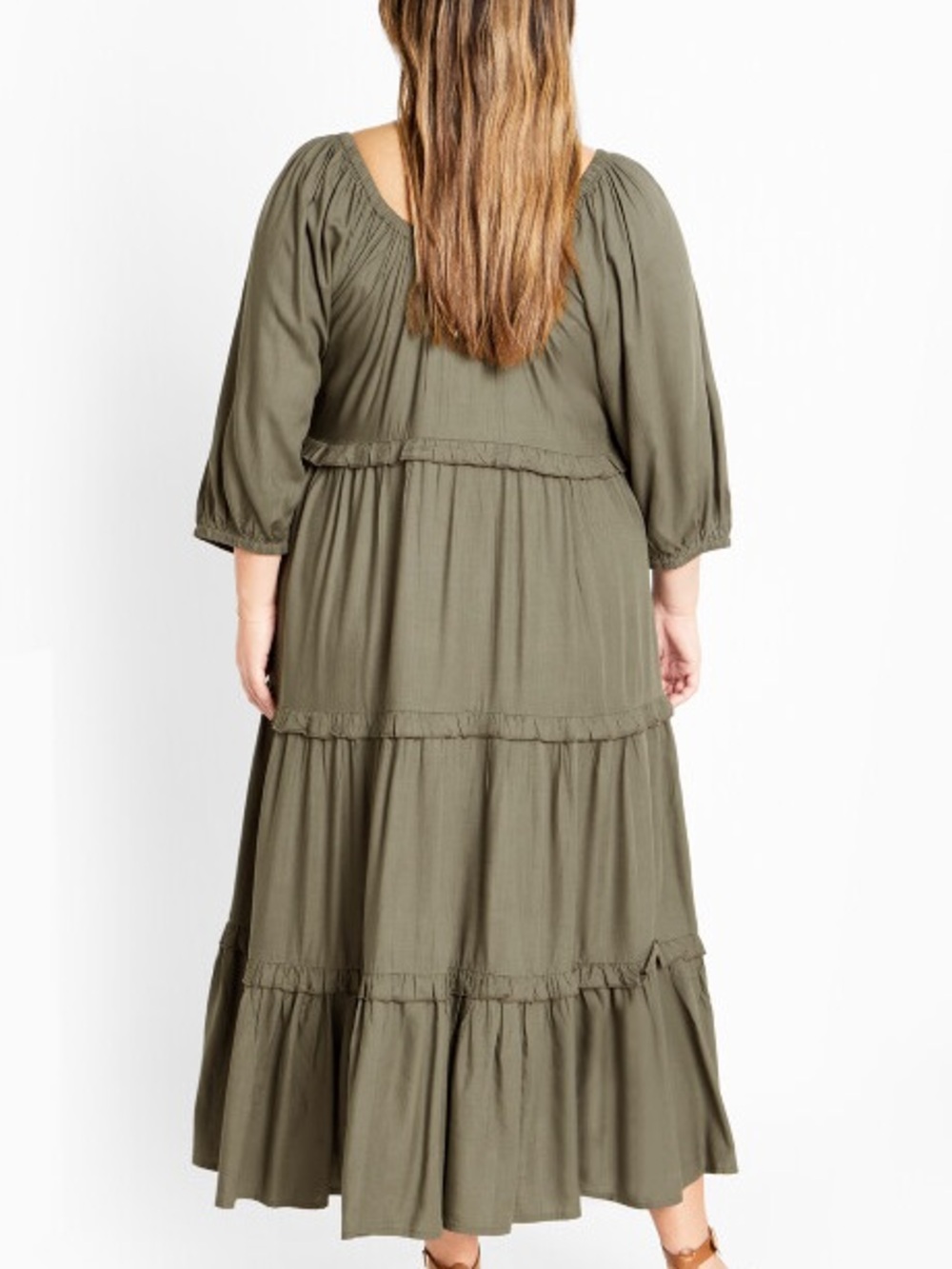 City Chic heather Olive Tiered Midi Dress  18W NWT - Picture 3 of 11